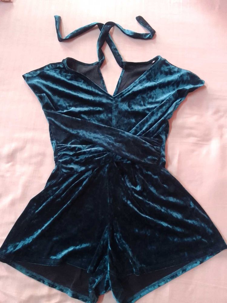 Teal Velvet Romper