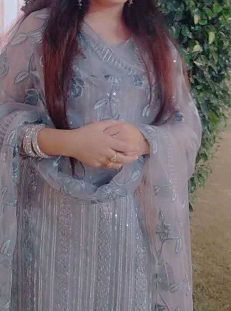 Elegant Grey Embroidered Salwar Suit
