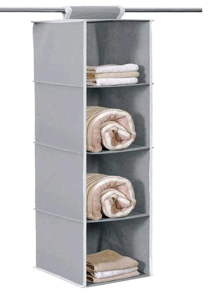 4 Shelf Closet/Wardrobe Hanging Organizr Rack Grey