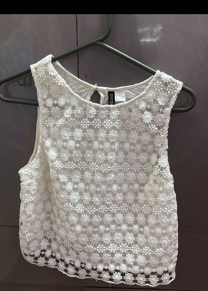 White Floral Lace Crop Top