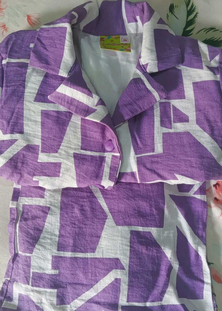 Purple Geometric Pajama Set For Kids girls