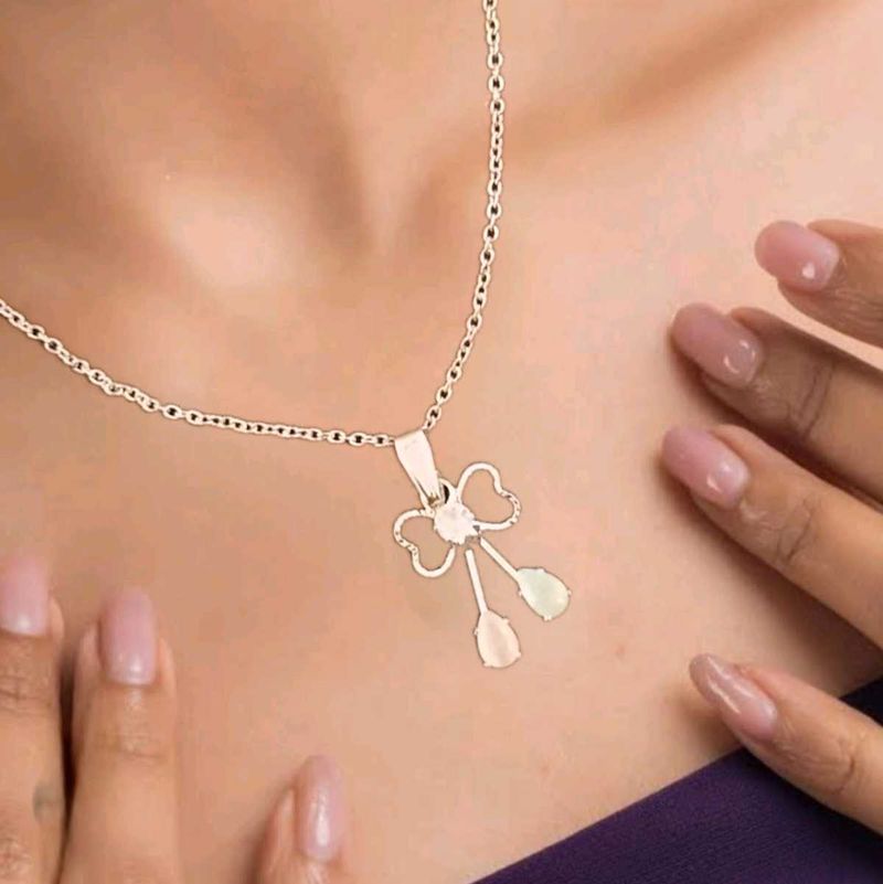 Cute Silver Bow Pendant Necklace