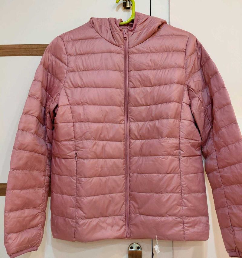 Pink Puffer Jacket for Women with hood