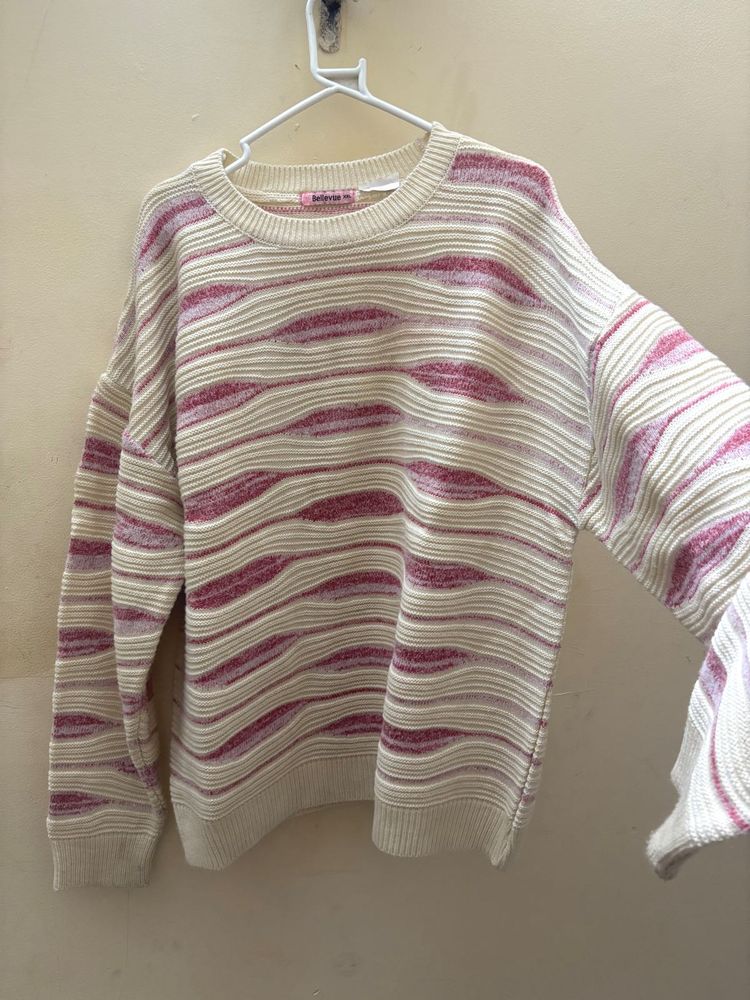 Pink &amp; White Knit Korean Style Pullover Sw