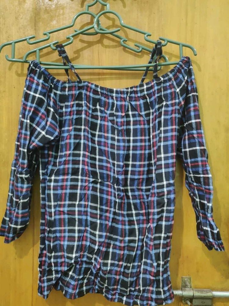 Checkered Off-Shoulder Top