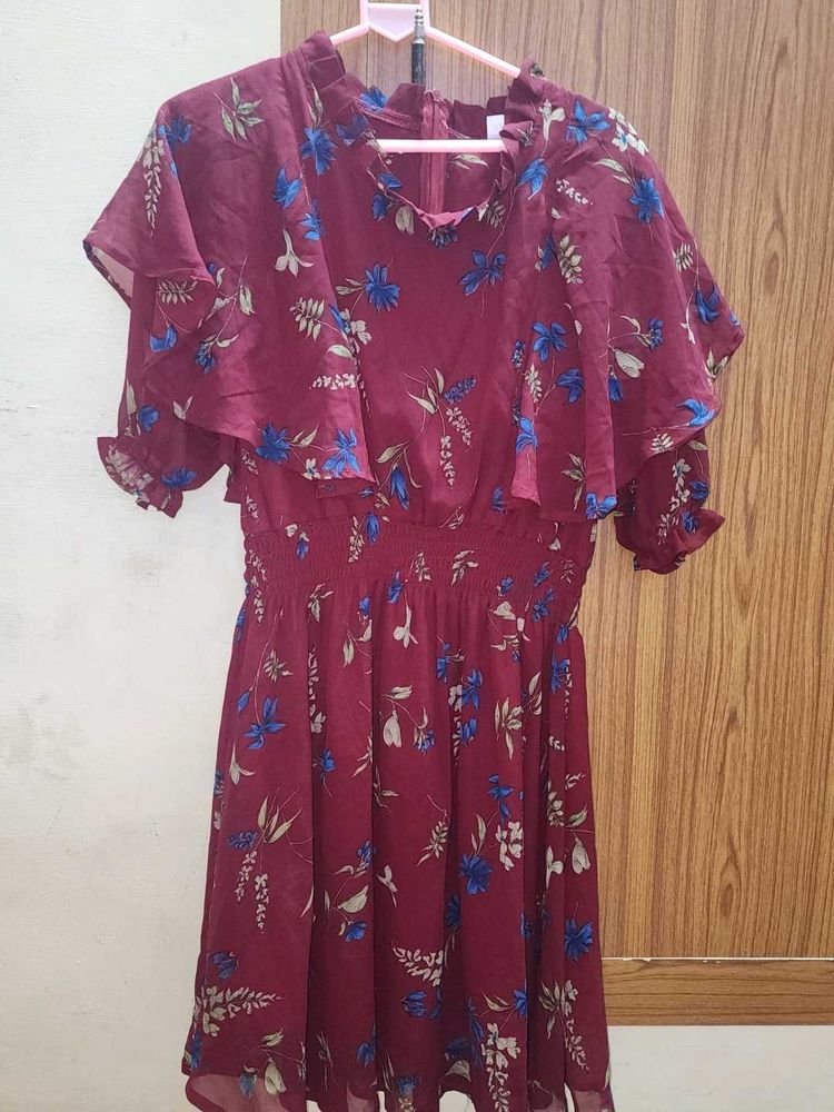 Floral Maroon Mini Dress