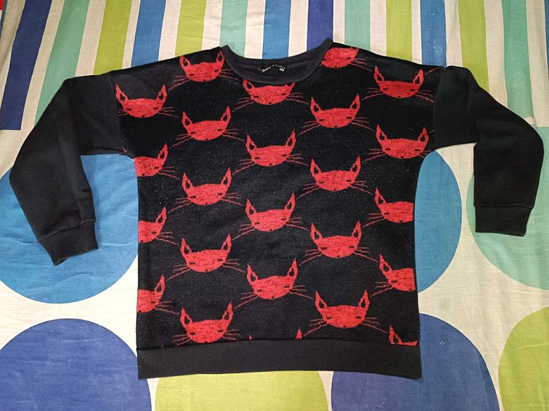 Red Cat Print Sweatshirt