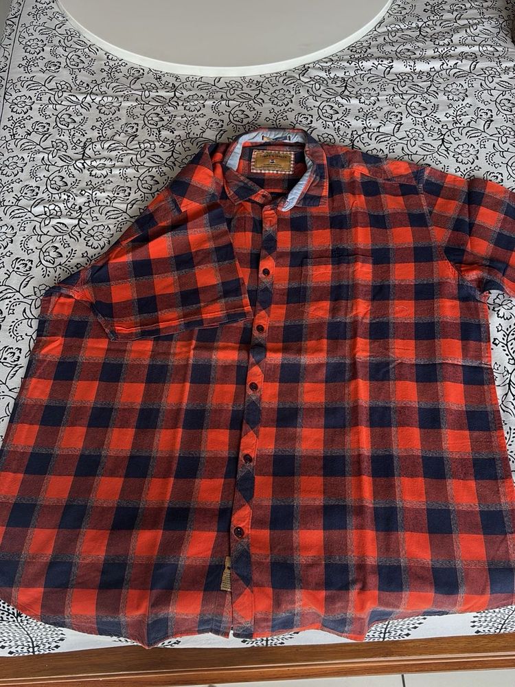 orange  &amp; Blue Checkered Shirt