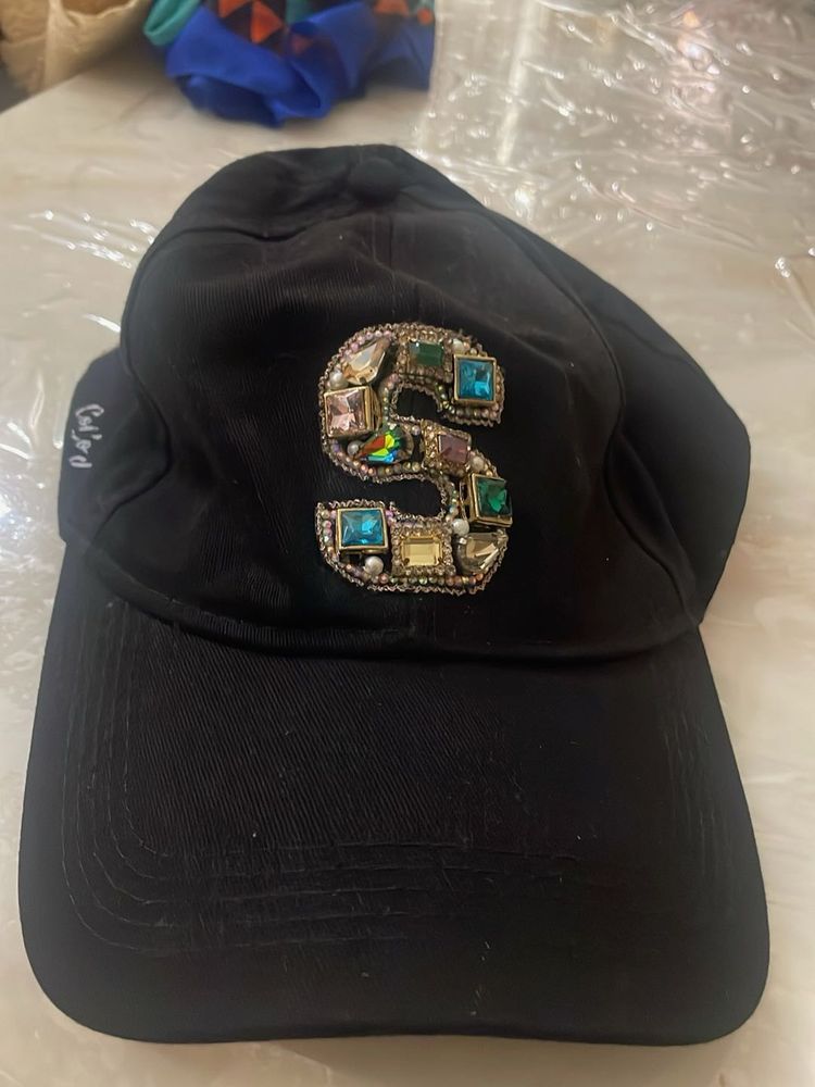 Embellished Initial &#39;S&#39; Baseball Cap