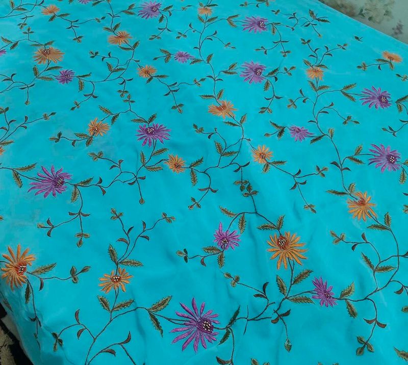 Blue Pure Chiffon Saree