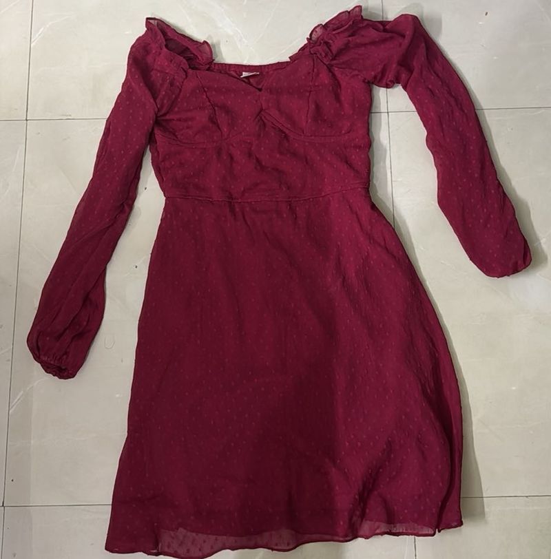 Burgundy Swiss Dot Long Sleeve Top