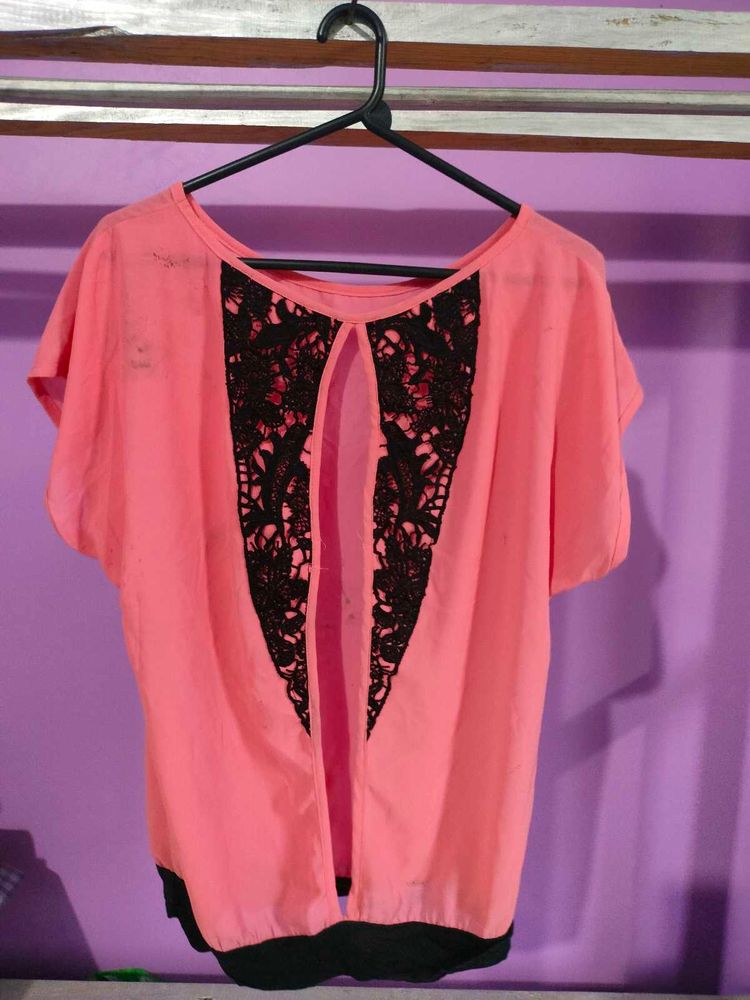 Pink Casual Half Sleeve Blouse