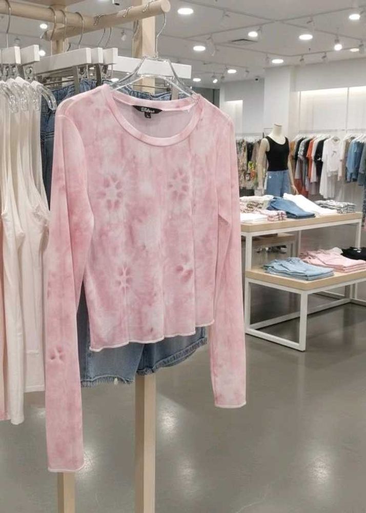Pink Tie-Dye Mesh Long Sleeve Top