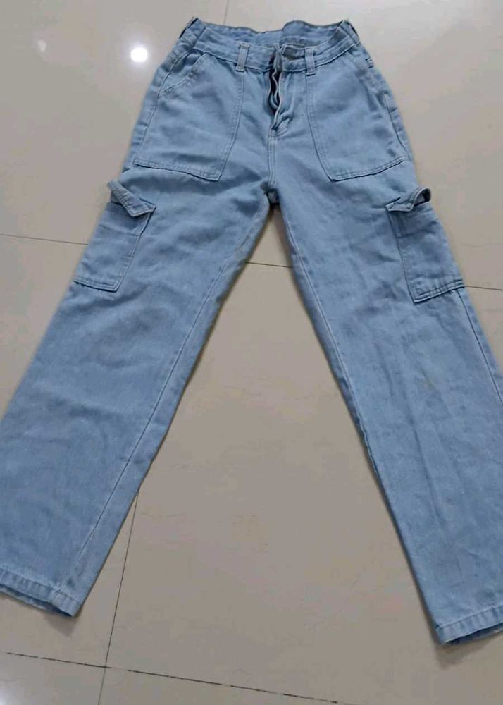 Light Wash Denim Cargo Pants
