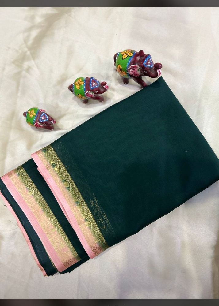 Green Saree with Pink Border