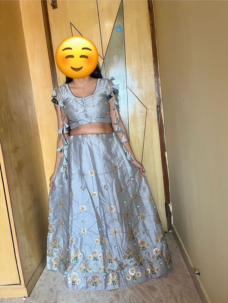 Silver Lehenga with Embroidery