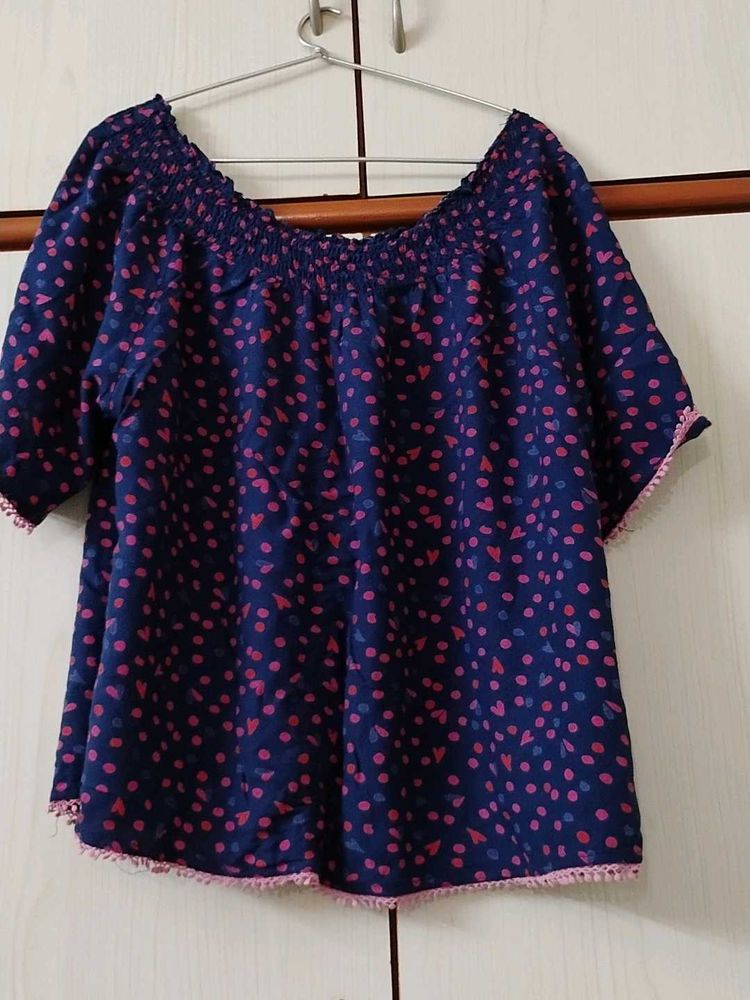 Blue Polka Dot Off-Shoulder Top