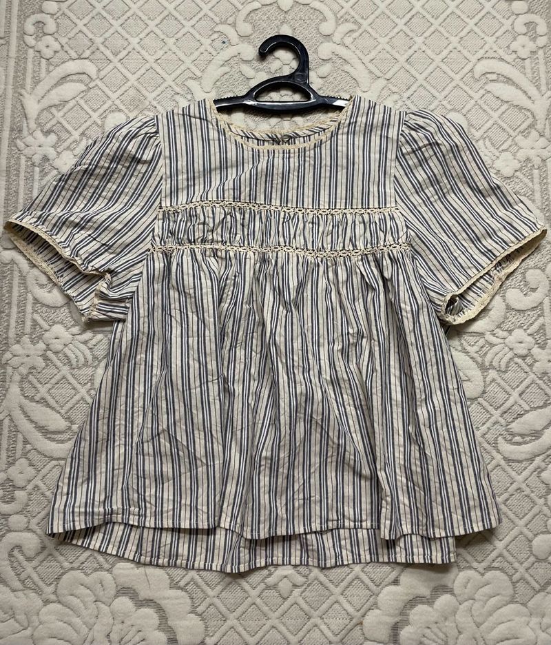 Striped Puff Sleeve Top