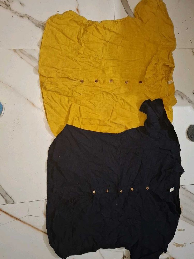 Yellow &amp; Black Button-Down Tops