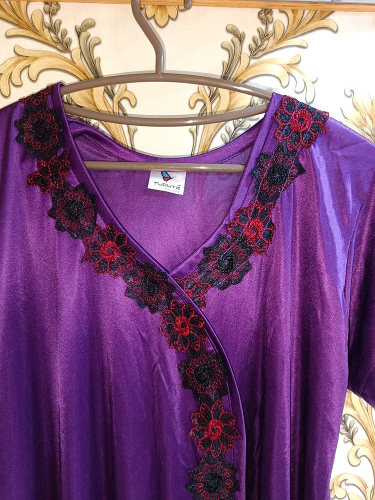 Honeymoon Night Gown - Satin Purple