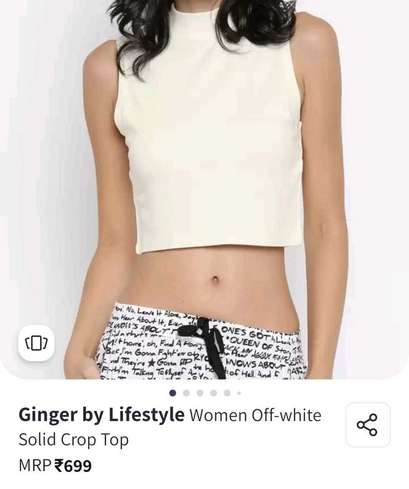 Women Off White Solid Crop Top
