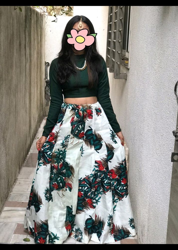 Lehnga  Party And Navratri 🌱 Pretty Green Floral