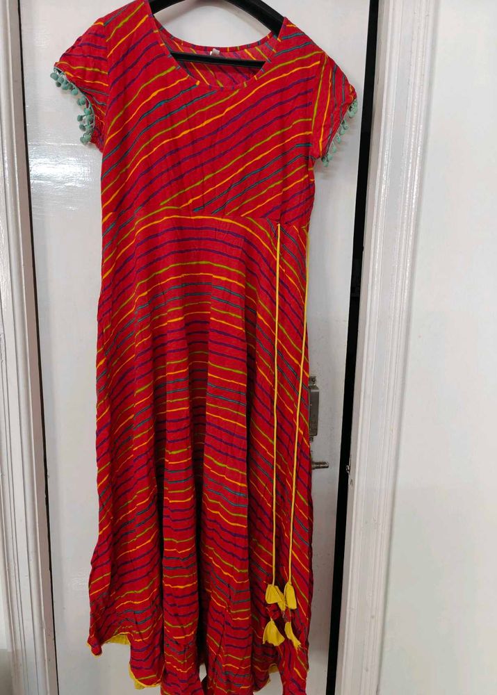 Red Striped Pom-Pom maxi Dress( full length)