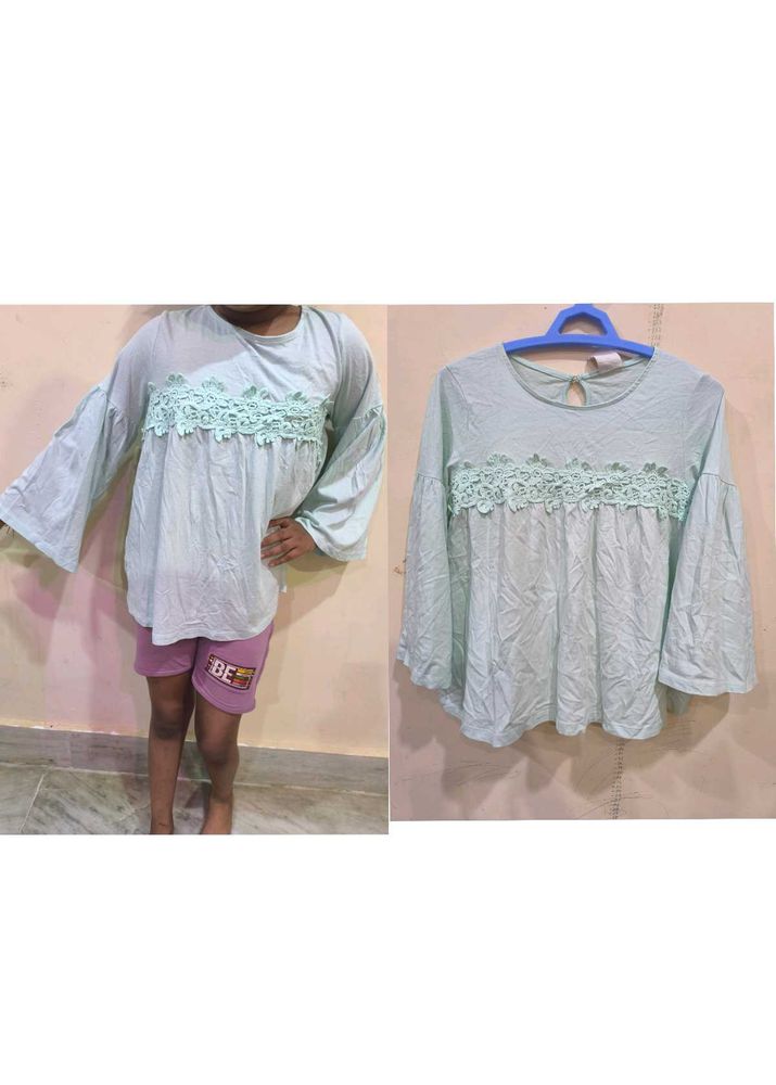 Mint Green Bell Sleeves Top For Girls.