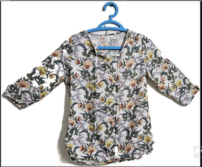 White Floral Print Top