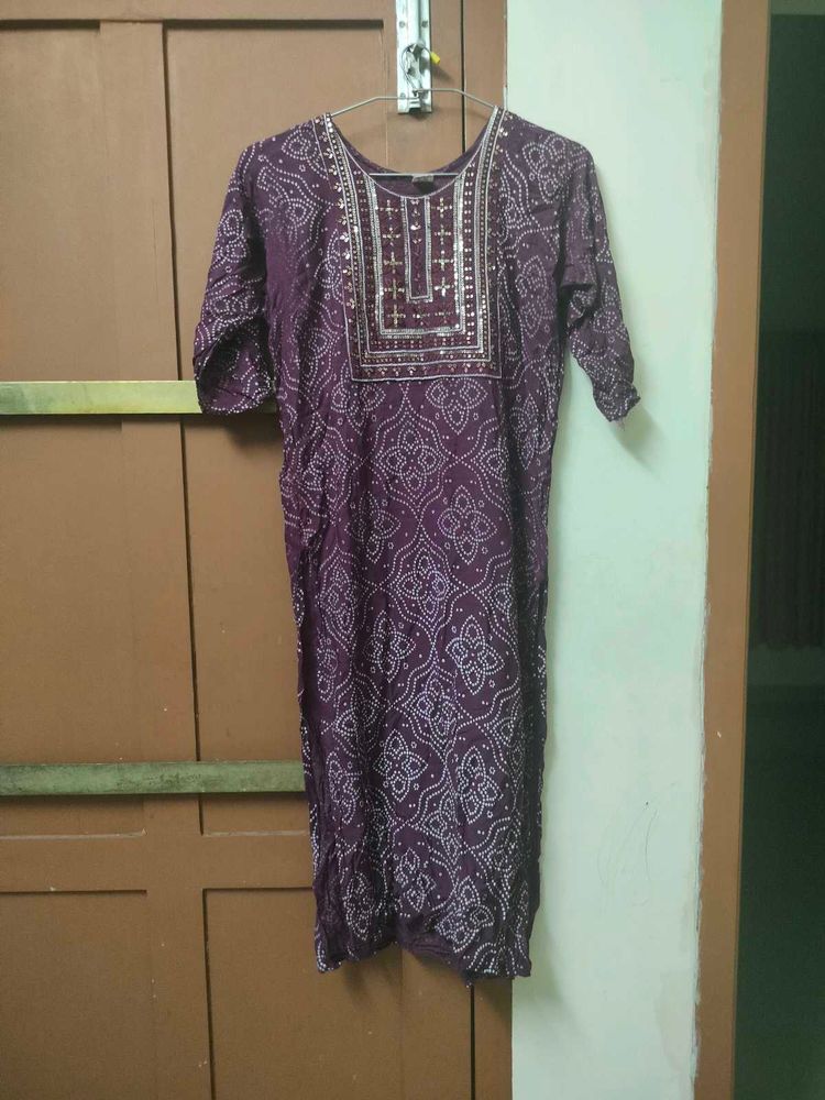 Elegant Purple Bandhani Kurta