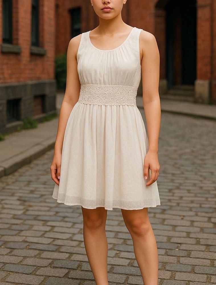 Netted Beige Sleeveless Dress