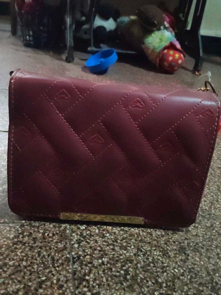 Burgundy Quilted Crossbody Bag