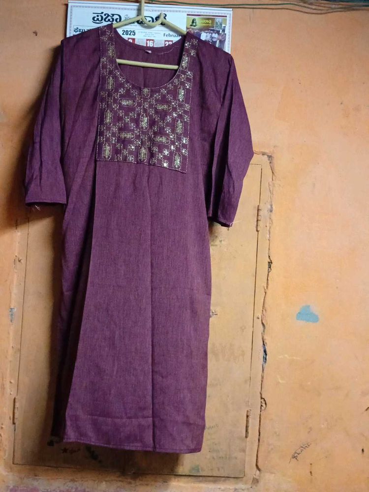 Maroon Embroidered Kurti