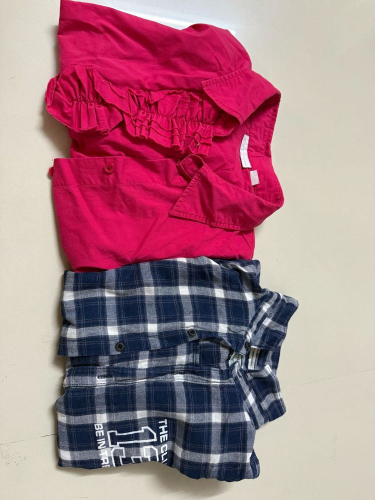 Girls&#39; Pink Ruffle Shirt &amp; Plaid Flannel Shir