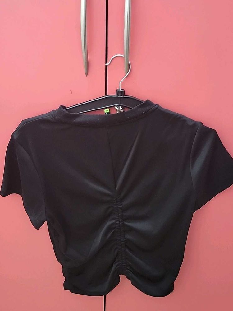 Black Ruched Detail Crop Top