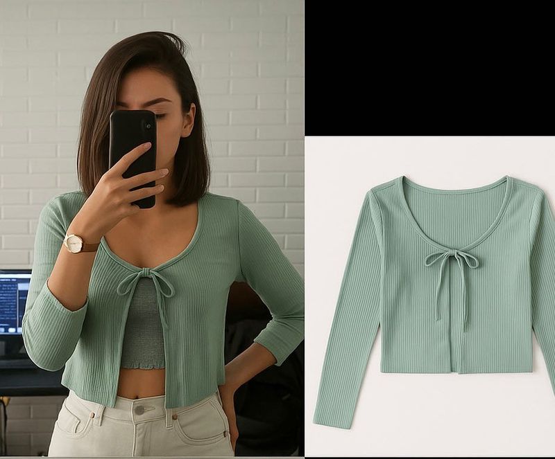 Cute Full Sleeve Mint Knot Top ( Open Shrug Kind)