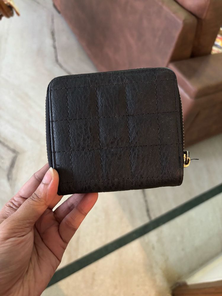 Black Quilted Zip-Around Wallet