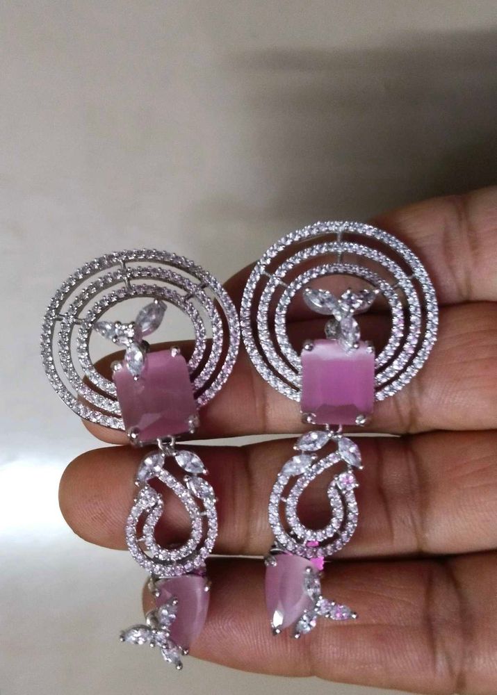 Pink Stone Dangle Earrings