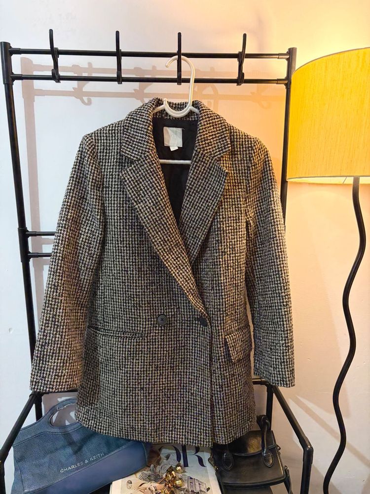 Houndstooth Double-Breasted Blazer