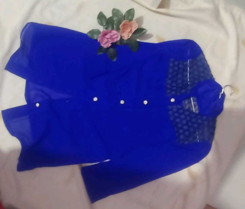 Elegant Long Navy Blue Net Shirt