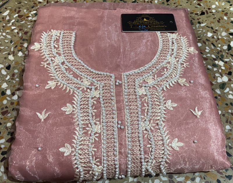 Pure SILk Peach Color Embroidery Suit With Heavy D