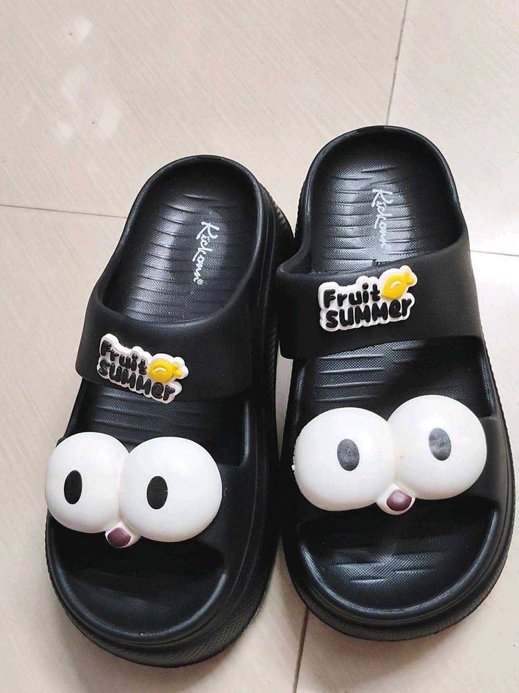 Women Cartoon Eye Black Slides – “Fruit Summer”