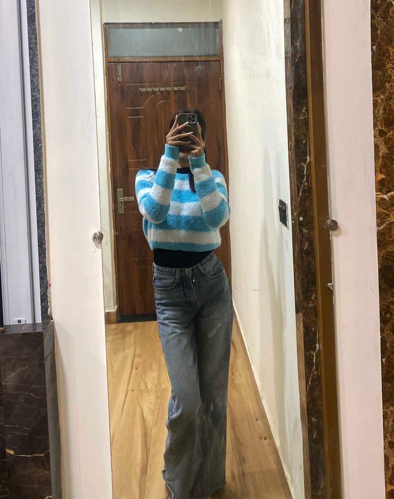 Striped Blue &amp; White Knit Sweater