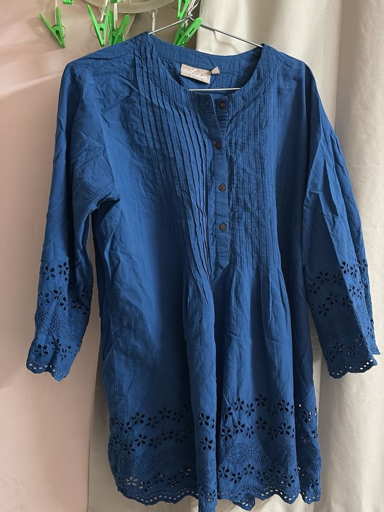 Blue Embroidered Tunic Top