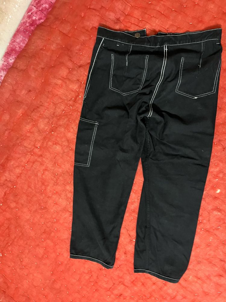 Black Contrast Stitch Pants