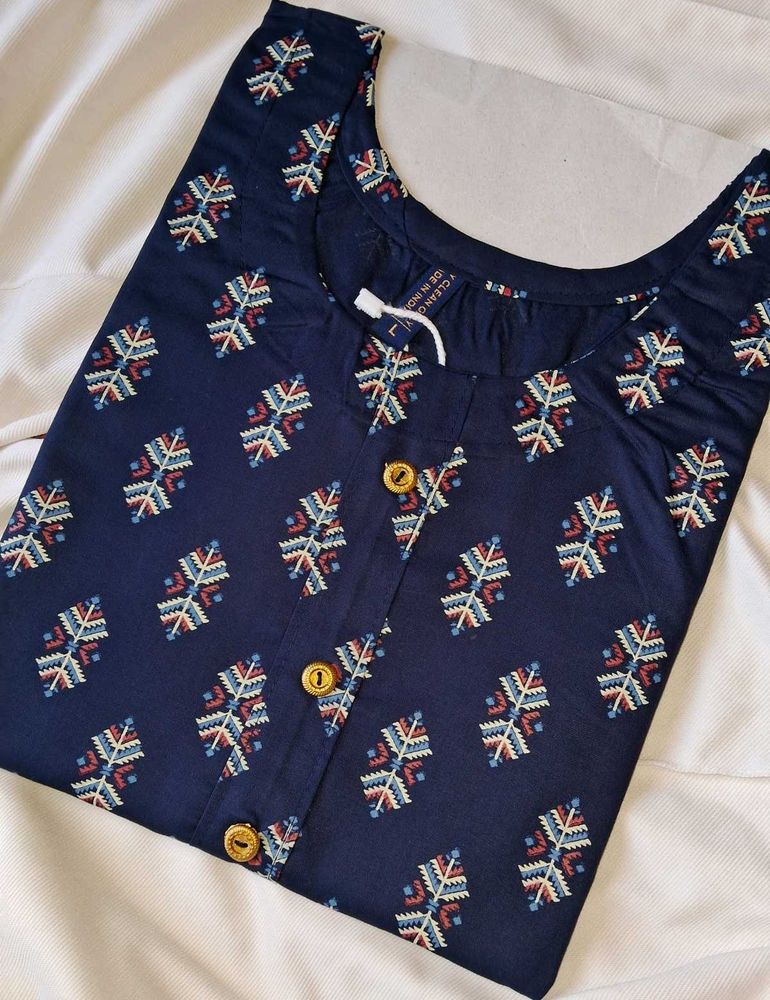 Dark Blue Printed Cotton Kurti