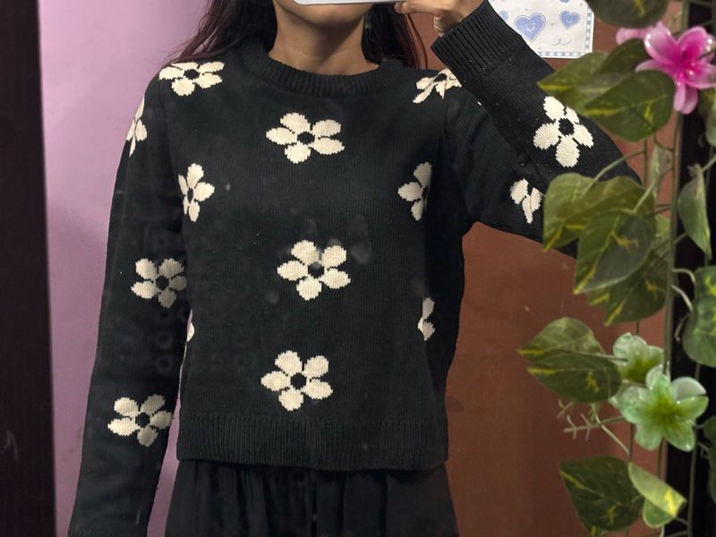 black daisy knit sweater