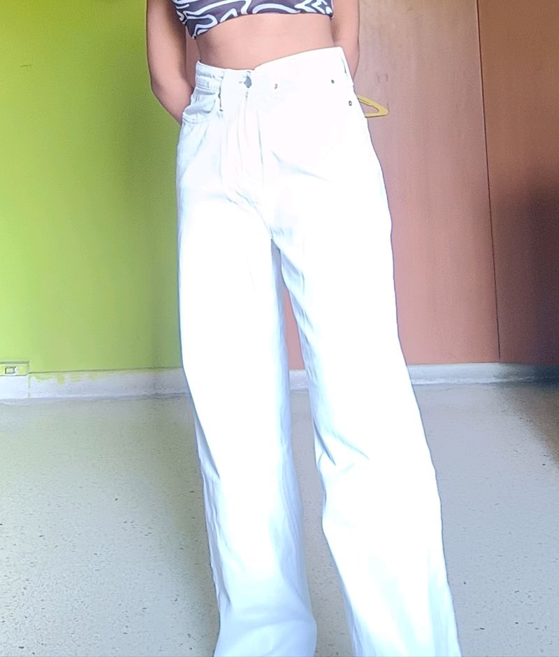 H&amp;M High Waist Straight Fit White Jeans