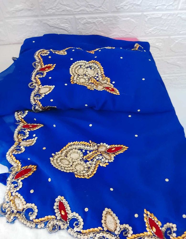 Elegant Blue Embroidered Saree