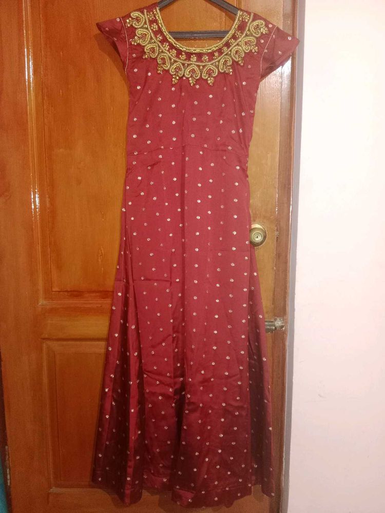 Festive Long Gown Dress With Netted Dupatta
